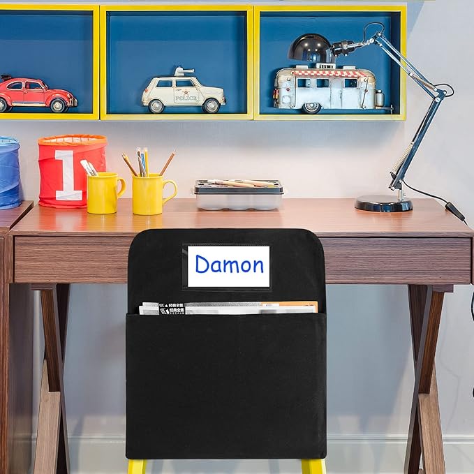 Maitys 6 Pack Large 17 Inches Chairback Pocket Chart Student Chair Pockets Chair Back Classroom Organizer with Name Tag for Keeping Kids Student Book School Table Desk Organized (Black)