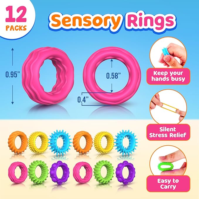 Fidegt Toys Sensory Bracelet for Kids: Spiky Fidget Rings for Autism - Anxiety Fidget Toys for Kids Adults Anxiety Relief Calm Down Toys for Classroom Party Favors