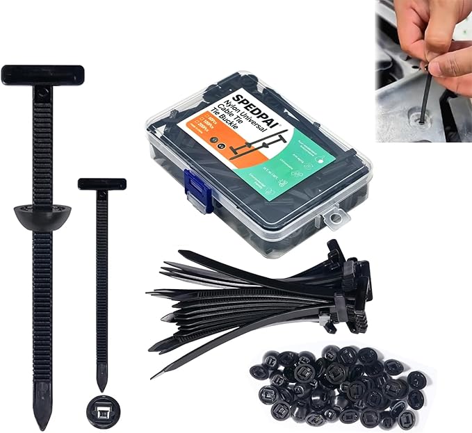 Nylon Universal Cable Tie Buckle,Heavy Duty Black Zip Ties With Pin & Button Design Plastic Cable Ties Tool Fasteners Car Body UV Resistant Zipties for Car Daily Replacement Screw Fixing 50pcs