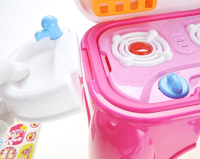 Kids Electric Kitchen Cooking Set Toy | Lights & Sounds | Folds into Step Stool | Portable & Easy to Store Unique Play Set