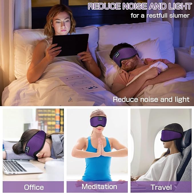 LC-dolida Bluetooth Sleep Mask,Wireless Bluetooth Sleep Mask,Sleep Headphones,Ideal for Travel,Night Work,Napping,Side Sleeping and Office Use for Both Men and Women，Earplugs Included