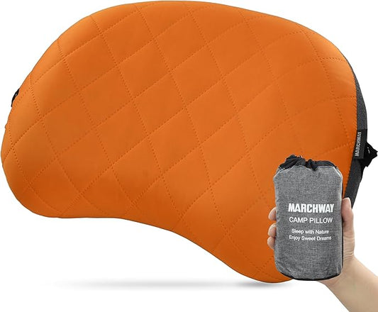 MARCHWAY Ultralight Inflatable Camping Pillow with Soft Washable Cover, Compact Compressible Portable Travel Air Pillow for Outdoor Camp, Sport, Hiking, Backpacking Sleep (Orange)