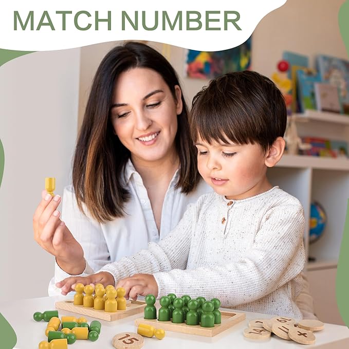 DINORUN Educational Toys for 3 4 5 Year Old Boy Girls Gifts - Preschool Learning Math and Numbers for Toddler 2-4 - Math Manipulatives for Kids 3-6 - Montessori Wooden Counting Peg Board Materials