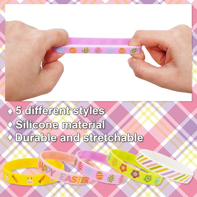 AnyDesign 35Pcs Easter Silicone Bracelets Easter Bunny Rabbit Egg Flower Carrot Rubber Wristband Pastel Spring Holiday Bracelet for Party Favor Supplies Goodie Bag Fillers