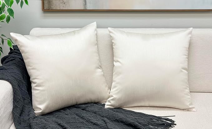 Aiking Home Collection 26x26 Inches Faux Silk Square European Shams, Zipper Closure, Ivory (Set of 2)