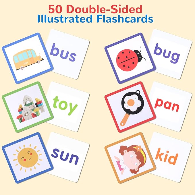 CVC Short Vowel Reading Handwriting Letters Sorting Spelling Games,Montessori Educational Toy Gift for Kids 3 4 5 Years Old,Sight Words Vocabulary Flashcards Preschool Kindergarten Learning Activities