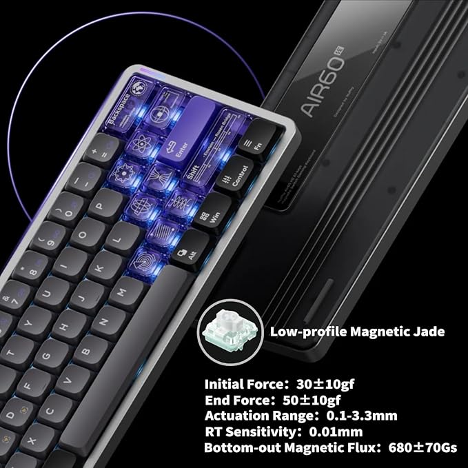 nuphy Air60 HE Wired Magnetic Gaming Keyboard,61 Keys Rapid Trigger,60% Compact,Actuation Point Adjustable, 8K Hz Polling Rate,Hall Effect Keyboard Low-Profile Magnetic Jade Switch