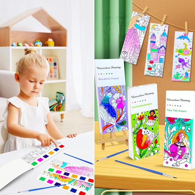BAOXUE 4Pack Water Color Paint Sets for Kids, Pocket Watercolor Painting Book, Paint With Water Books for Toddlers, Art Craft Set for Drawing with Brush