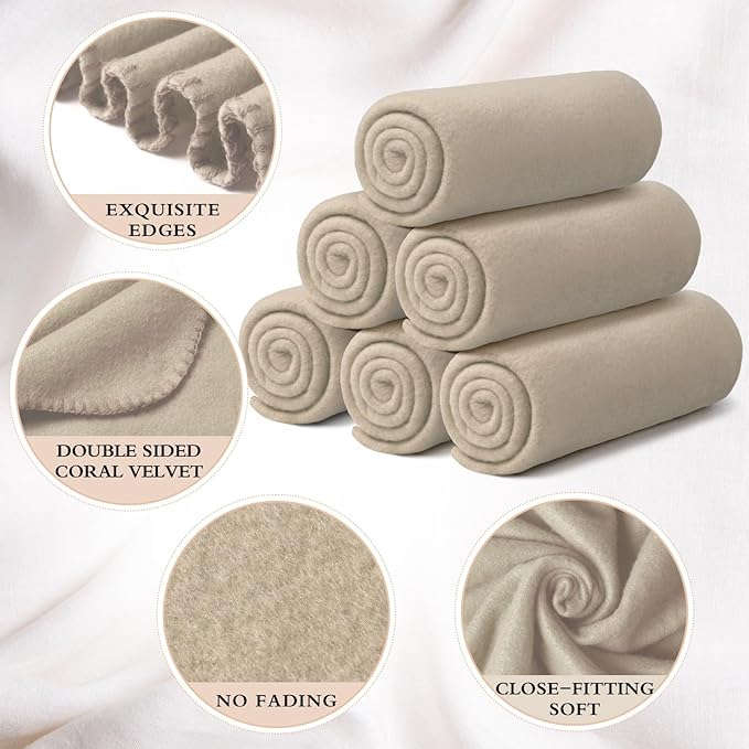 Buryeah 10 Pcs Fleece Blanket Bulk Soft Warm Fleece Blankets Cozy Lightweight Throw Blankets Plush Pet Throw Blanket for Home Bed Sofa Office Wedding Gifts Travel(50" x 60",Light Tan)
