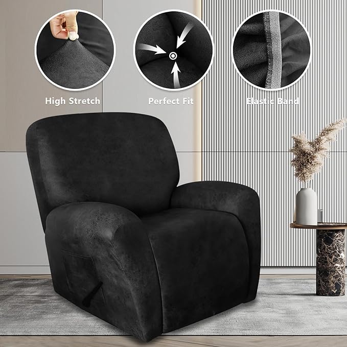 Leather Look Oversize Recliner Chair Covers, Thick 4 Pieces Lazy Boy Recliner Covers for Recliner Chair, Leather Cover for Recliner Slipcovers for Pets Kids(X-Large, Dark Grey)
