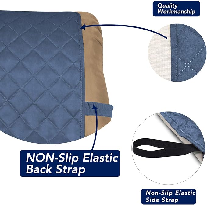 PureFit Reversible Quilted Sofa Cover, Water Resistant Slipcover Furniture Protector, Washable Couch Cover with Non Slip and Elastic Straps for Kids, Dogs (Small Recliner, Dark Blue/Light Blue)