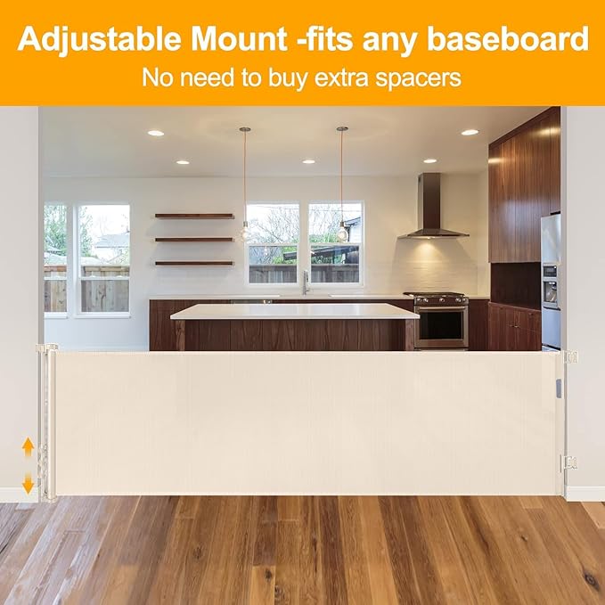 140 Inch Extra Wide Baby Gate Retractable Dog Gates for The House Extra Wide Dog Gates Extra Long Baby Gates Extra Large Dog Gates for Large Openings Outdoor Indoor Retractable Baby Gates (Beige)