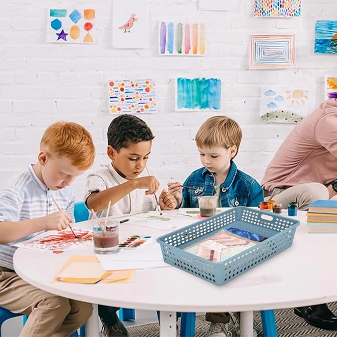 6-Pack Stackable Paper Trays with Handles, Modern Desktop Organizer for A4 Documents, Homework Turn-In Bins for Classroom & Office Use