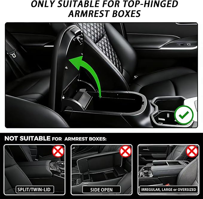 Car Armrest Cushion, Car Center Console Cover, Leather Armrest Cover for Car, Universal Middle Console Cushion with Storage Box, Cup Holder, Phone Slot, Waterproof Interior Accessories (Black)