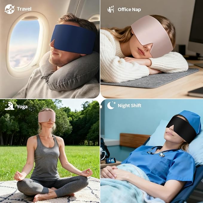 Warmcuddly Sleep Mask for Women Blackout: Reversible Dual-Sided Eye Mask with Adjustable Band - Soft Cotton and Silky Cooling Blindfold for Travel Nap Meditation （Pink）