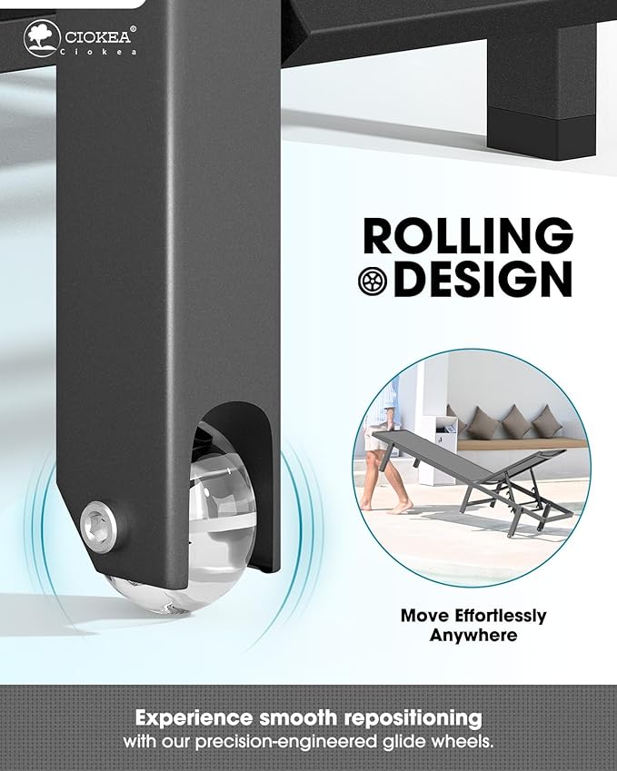 Pool Chaise Lounge Chair Set of 4, Outdoor Lounge Chairs with Wheels, 5-Position Adjustable Sun Loungers for Outside, Deck, Beach, Grey