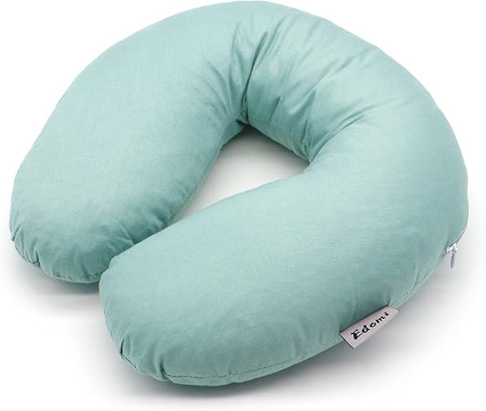 Buckwheat Hulls Neck Pillow, U Shaped Travel Pillow Portable Pillow Support for Neck Shoulder, for Side Back Stomach Sleeper with Washable Pillowcase (12x12 inch,Blue)