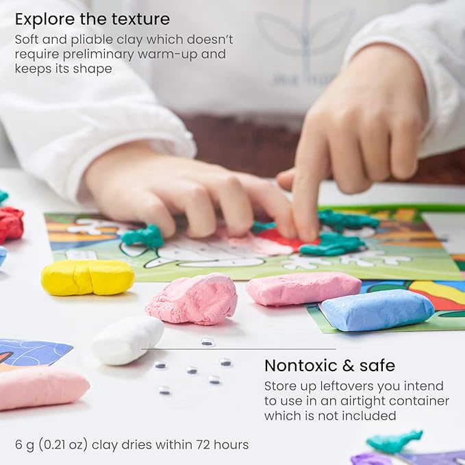 Arteza Kids Air Dry Clay, 35 Bars, Dinosaur Modeling Clay by Numbers Kit, Craft Supplies for Learning Centers and Educational Playtime