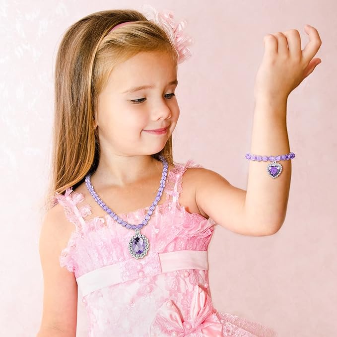 7 Sets Girl Dress up Jewelry Toddler Jewelry Princess Bracelet Necklaces Kids Costume Jewelry Set for Girl Tea Costume Party