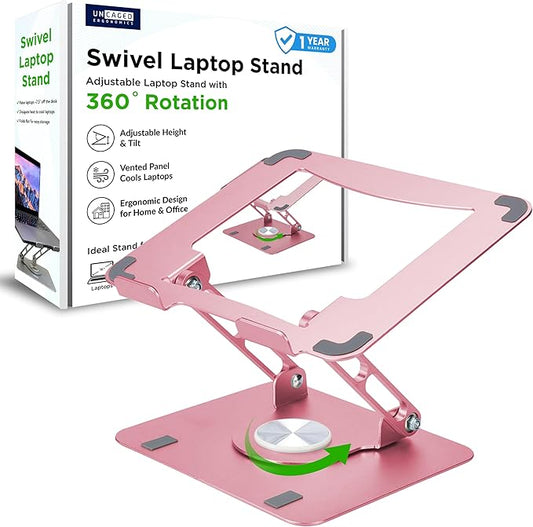 Uncaged Ergonomics Swivel Laptop Stand for Desk, Adjustable Computer iPad Stand for Desk w/ 360 Rotation, Portable Laptop Holder for Home Office Ergonomic Supplies (Rose Gold)