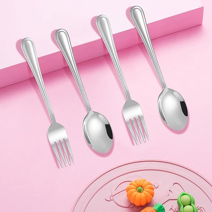 LIANYU 16-Piece Kids Childrens Silverware Set, Include 8 Kids Spoons and 8 Kids Forks, Stainless Steel Toddler Utensils Flatware Set, Child Cutlery for Home Preschools, Dishwasher Safe