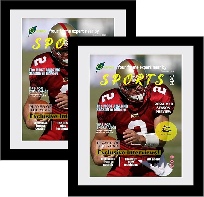 Goldfinch 2 Packs Sports Magazine Frames Displays Magazines Measuring 8 x 10.5 inches with White Core Matting,Suitable for 1994-Current Collector's Edition Sports Magazines with Installed Hangers
