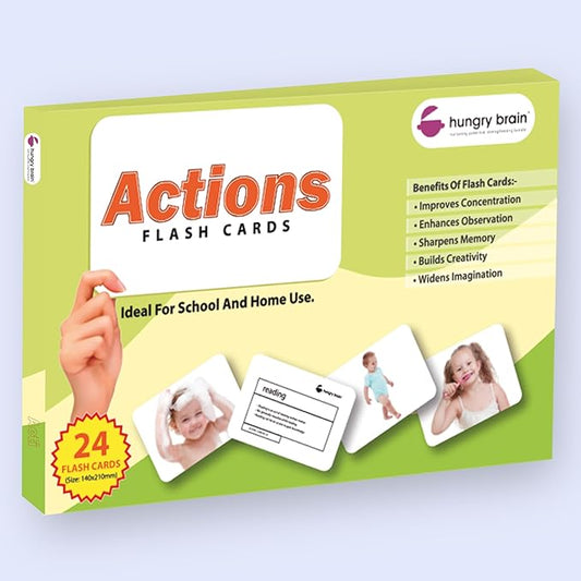hungry brain Flash Cards for Toddlers, 24 Actions Flashcards, Double-Sided, Montessori, Educational, Kindergarten - Preschool Learning Activities, Gifts for Kids, 1, 2, 3, 4 Years Babies
