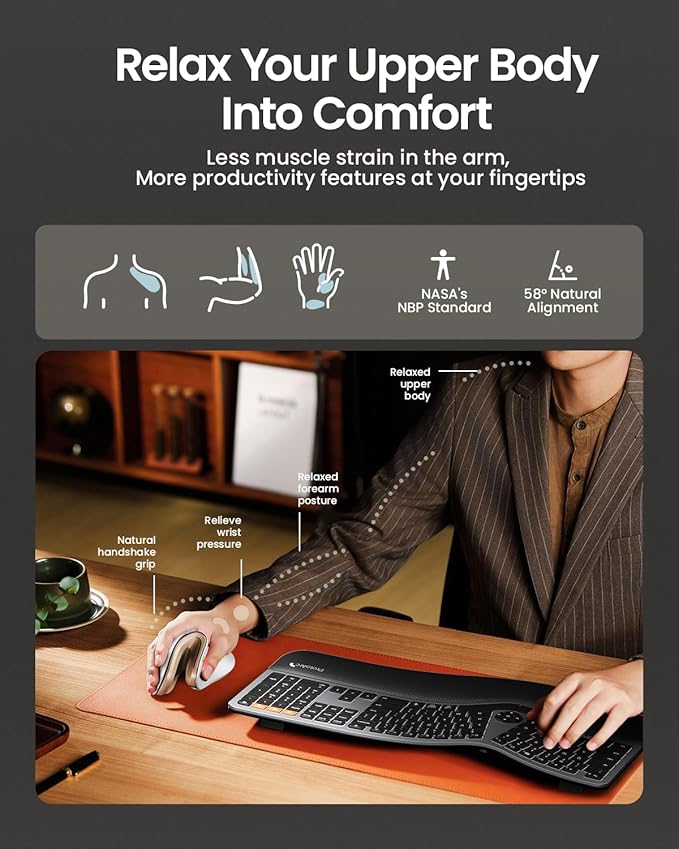 ProtoArc Ergonomic Mouse, EM11 NL Bluetooth Rechargeable Wireless Vertical Mouse, 3 Multi-Device Connectivity for Computer/PC/Laptop, 2.4GHz Optical Mice for Windows, Mac OS, White Gold