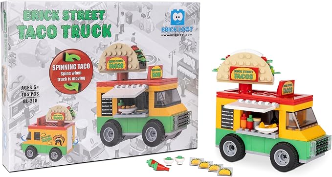 Brick Loot Taco Truck Toy Building Block Set with Spinning Street Sign, for Adults & Kids Age 6+, 100% Compatible with Lego and Other Major Brands, Custom-Designed Toy Building Set Model, 185 Pieces
