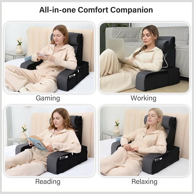 Vekkia 21" Adjustable Reading Pillow – 60° Ergonomic Wedge Backrest, 2 Large Side Pockets, Perfect for Tall Adults, Reading, TV, Gaming, Work, Nursing, Recovery