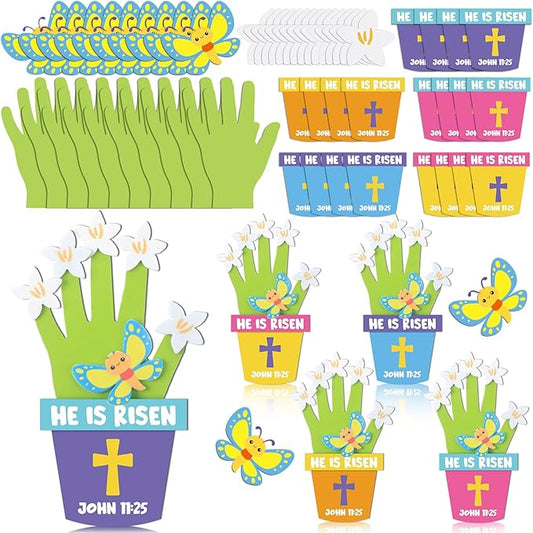 Honoson 20 Sets Mother's Day Crafts for Kids Color Your Own Mother's Day Handprint Bouquet with Watercolor Pens Mother's Day Craft Gifts from Kids for Mother's Day Family Activities Art (Bee)