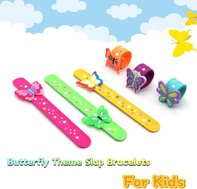 Butterfly Theme Slap Bracelets Party Favors-Butterfly Silicone Wristbands (6pack) for Boys&Girls Birthday&Butterfly Theme Party Supplies Carnival Prizes Suit Classroom Exchanging Gifts