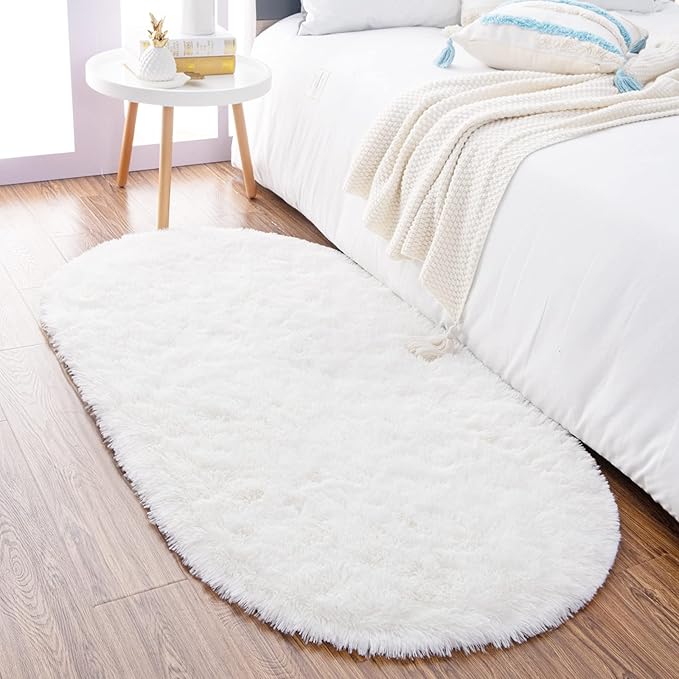 Noahas Fluffy Cream White Rugs for Bedroom Living Room,2.6'X5.3' Oval Throw Rug for Kids Room,Shag Hallway Runner Rug,Small Soft Shaggy Bedside Non-Slip Plush Nursery Dorm Carpet Home Decor