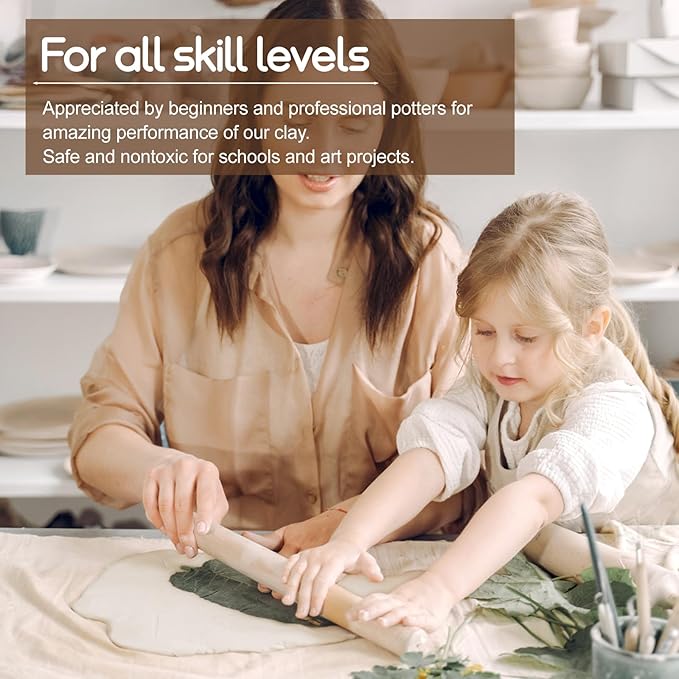 Katech Air-Dry Clay Kit for Adults-Pottery Clay 2.2LBs with 23 Pcs Ceramics Clay Sculpting Tool Set-All-Purpose Modeling Clay-No Cracking Air Clay-Ideal for Beginners and Professionals (White)