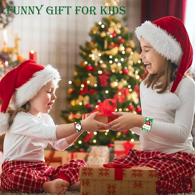 48 PCS Christmas Slap Bracelets Party Favors, Xmas Snap Bracelet Party Favors Supplies for kids&teens Gifts Teacher Classroom School Prizes Christmas Party