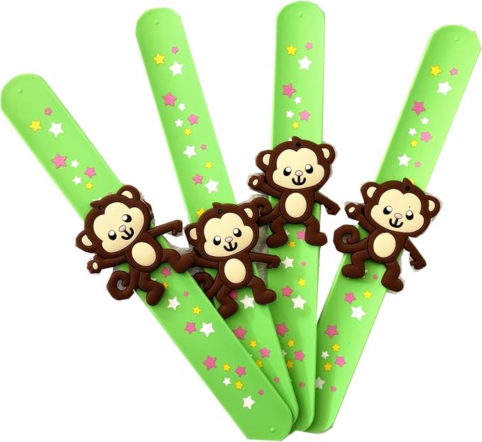 12PCS Forest Animal Theme Party Kids Slap Bracelets Silicone Wristbands and Rings