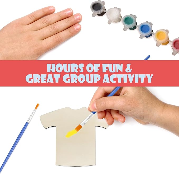 Attatoy Sports Kids’ Wooden Craft Kit (Party-Pack); Sport Jersey Decorating Art Painting Set w/ 25 Sports Shirt Cutouts