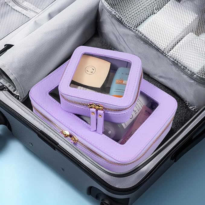 FFpaw Travel Clear Makeup Bag Set, TSA Approved Cosmetic Bag Case with Zipper Portable Makeup Pouch Toiletry Bag Women Traveling Cosmetic Organizer Storage Bag Car Organizer Car Essentials for Women