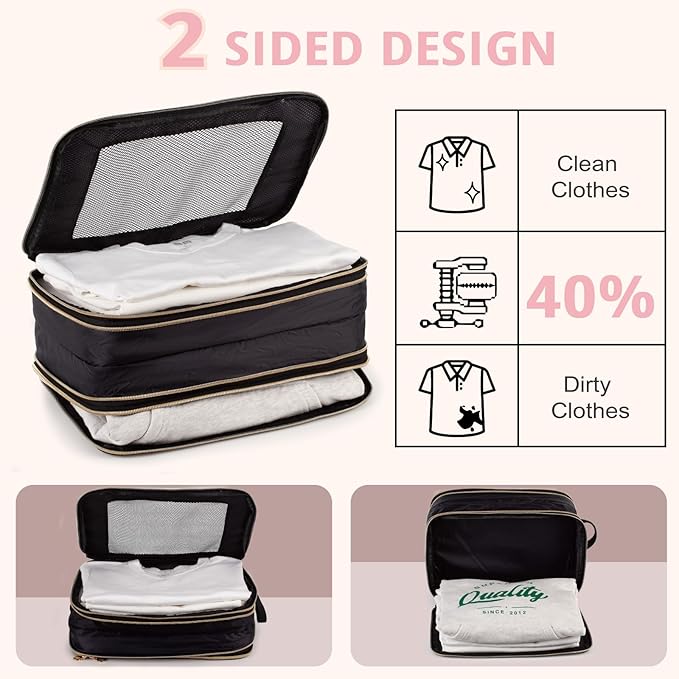 Expandable Double-Sided Compression Packing Cube，3 Set Lightweight Double Deck Organizer Bag Carry on Luggage Backpack Suitcases，Women Travel Accessories for Separate Clean and Dirty Clothes