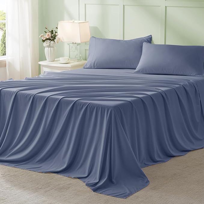 Anluoer Grayish Blue Twin Comforter Set 5 Pieces, Bed in a Bag with Sheets, All Season Bedding Sets with 1 Comforter, 1 Pillow Sham, 1 Pillowcase, 1 Flat Sheet, 1 Fitted Sheet