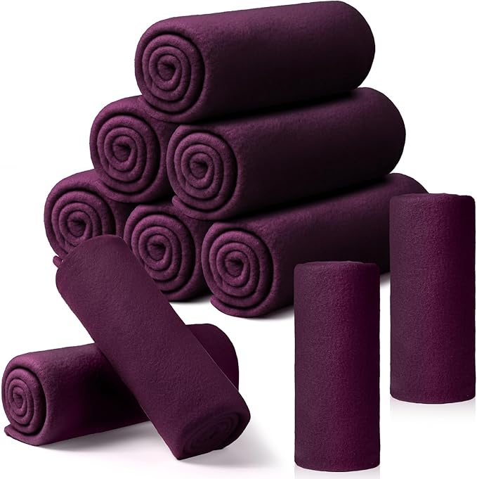 Buryeah 10 Pcs Fleece Blanket Bulk Soft Warm Fleece Blankets Cozy Lightweight Throw Blankets Plush Pet Throw Blanket for Home Bed Sofa Office Wedding Gifts Travel(50" X 60",Purple)