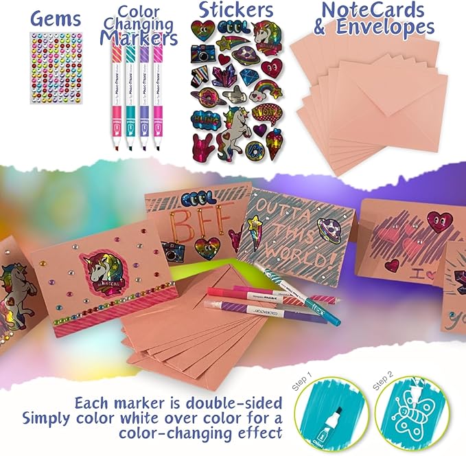 Card Making Kit for Kids - Stationary Set for Girls Foil Art for Girls 8-10 Card Making Kit for Adults with Fun Foil Stickers Foil Fun Art Kit for Kids Pen Pal Kit Stationary for Girls Unicorn Gifts
