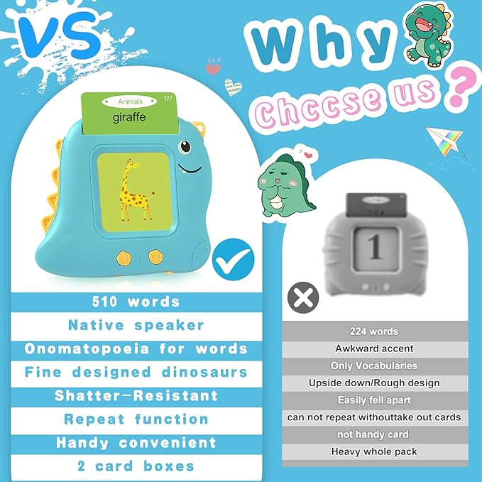 510 Words Pocket Speech Talking Flash Cards - Montessori Speech Buddy Early Learning Speech Buddy Flashcards for Toddlers, Audible Educational Device Speech Therapy Materials Development Sensory Toys