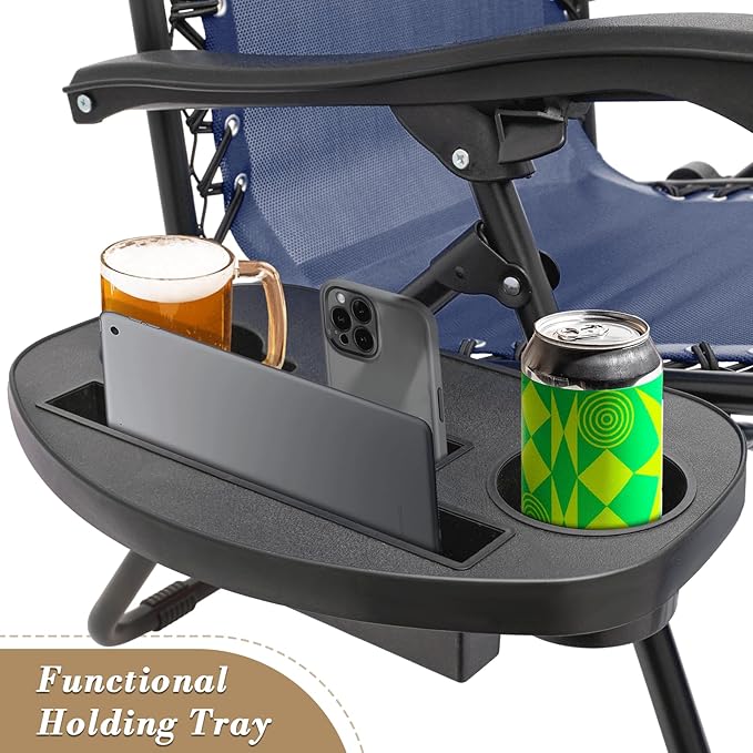 Athena Collection Zero Gravity Outdoor Lounge Chair Set of 2, 29" Width Pool Lounge Lawn Chairs Reclining with Cup Holder, Outdoor Chaise for Beach Patio Backyard Outside, Dark Blue