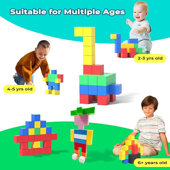 Magnetic Blocks for Kids Ages 4-8, 56 Magnetic Building Cubes & 54 Educational Stickers, STEM Magnet Cube Toy for Boys & Girls. Magnetic Cubes for Learning & Creative Play - Birthday