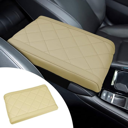 Hovom Car Center Console Armrest Pillow, 12.6"×7.87"×1.97" Leather Arm Rest Cover for Cars, Soft Comfortable Auto Armrest Cushion Pad, Vehicle Middle Console Cover, Car Accessories (Beige)