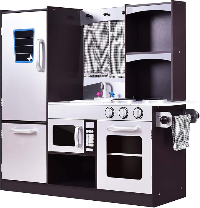 ARLIME Kids Kitchen Playset, Wooden Toy Toddler Kitchen w/Sink, Stovetop, Microwave, Refrigerator, Large Cabinets, Pretend Play Kitchen for Boys Girls