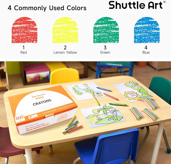 Shuttle Art Crayons Bulk Set - 200 Packs of 4 Assorted Colors (Total 800 Crayons), Non-Toxic Crayons Individual Packs for Party Favors, Restaurants, School Supplies for Teachers