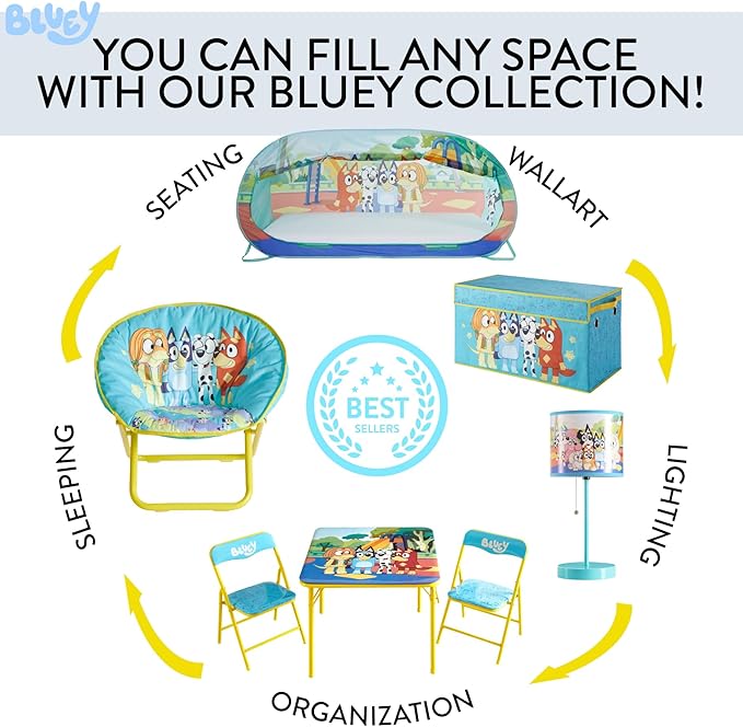 Idea Nuova Bluey 3 Piece Children's Activity Square Table and 2 Folding Chairs Set, Ages 3+