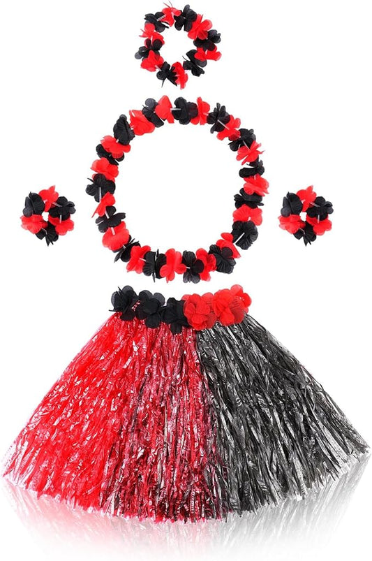 Fortuning's JDS Hawaiian Hula Grass Skirt for Girls Elastic Flower Costume Kids Outfits for Luau Tropical Beach Party Decor